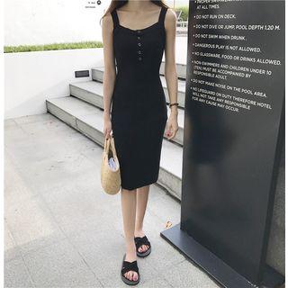 Buttoned Sleeveless Midi Knit Dress