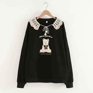 Bear Print Lace Trim Sweatshirt