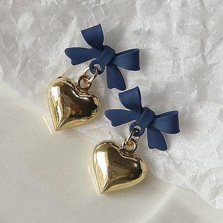 Bow Heart Drop Earring 1 Pair - C-117 - Gold - One Size