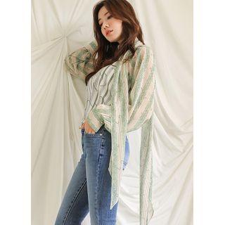 Scarf-neck Chiffon-panel Patterned Blouse