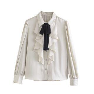 Ribbon Tie-neck Ruffled Blouse