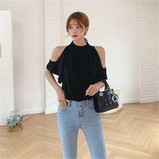 Cutaway-shoulder Chiffon Blouse