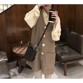 Set: Plain Shirt + Houndstooth Pinafore Dress