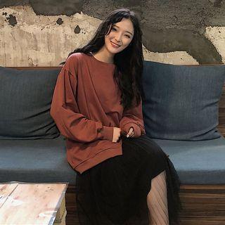 Set Wide Asymmetrical Sweatshirt + Mesh Spaghetti-strap Dress