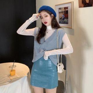Knit Vest / Top / Faux Leather Skirt