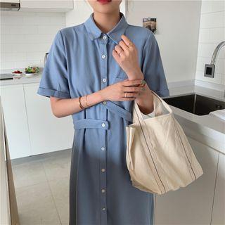Short-sleeve Single Breasted Shirt Dress
