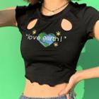 Love Earth Embroidery Lettuce Trim Top