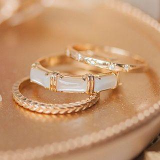 Set Of 3: Rhinestone / Shell Sterling Silver Ring