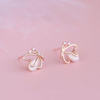 Butterfly Stud Earring Stud Earring - 2 Pcs - Rose Gold - One Size
