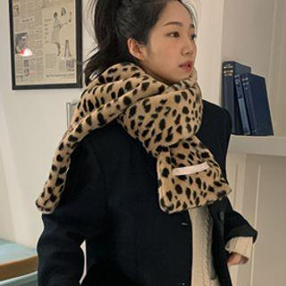 Leopard Eco-fur Scarf Beige - One Size