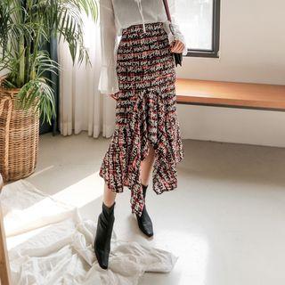 Slit-front Letter Print Long Skirt