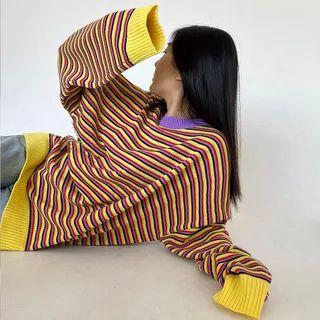 Drop-shoulder Stripe Oversize Sweater