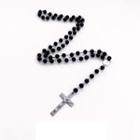 Cross Pendant Alloy Bead Necklace Black - One Size
