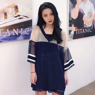 Panel Sheer Elbow-sleeve Top