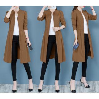 Tie-waist Buttoned Long Jacket