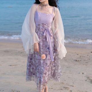 Light Jacket / Spaghetti Strap Floral Midi Sundress / Set