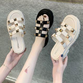 Studded Platform Flat Slide Sandals