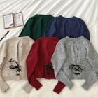 Color-block Lace-up Long-sleeve Knit Sweater