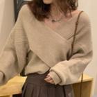 V-neck Ribbed Sweater Khaki - One Size