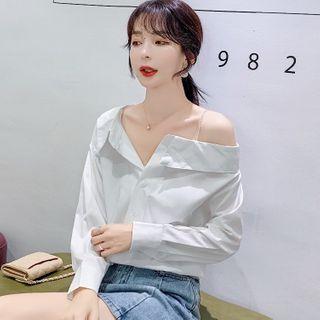 Off-shoulder Plain Suspender Shirt