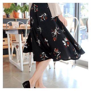 Tie-waist Floral Print A-line Skirt