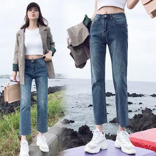 Cropped Straight-leg Washed Jeans