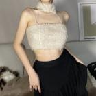 Fluffy Halter Cropped Camisole Top