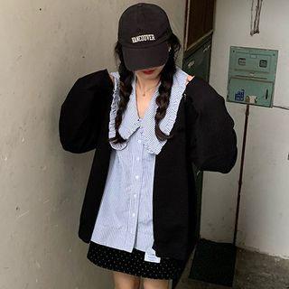 Plaid Frill Trim Blouse / Cardigan