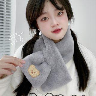 Bear Embroidered Faux Fur Scarf