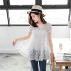 Crochet Overlay V-neck Smock Top