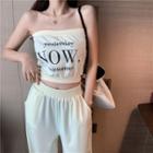 Letter Printed Tube Top / High-waist Wide-leg Pants