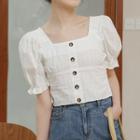 Square-neck Crinkled Blouse White - One Size
