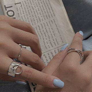 Set Of 4: Open Ring Set - Silver - One Size