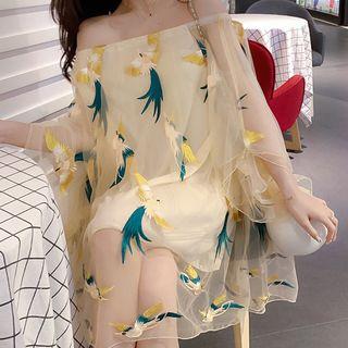 Sheer Panel Elbow-sleeve Dress