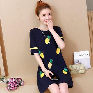 Pineapple Print Short-sleeve Shift Dress