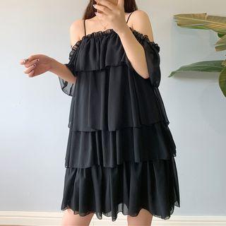 Cold Shoulder Spaghetti Strap Layered Dress