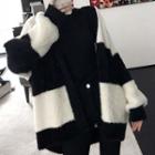 Two-tone Furry Cardigan Black & White - One Size
