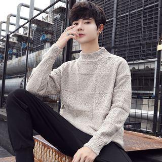 Mock Turtleneck Plaid Jacquard Sweater