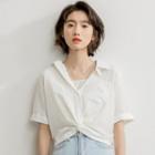 Short-sleeve Twist-front Shirt White - One Size