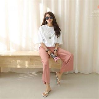 Beribboned Ribbed Wide-leg Pants