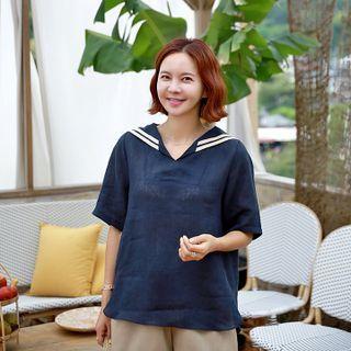 Sailor Collar Linen Blouse