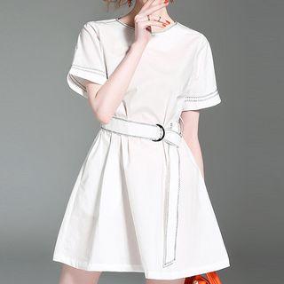 Contrast Stitching Short-sleeve A-line Dress