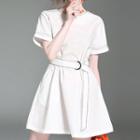 Contrast Stitching Short-sleeve A-line Dress