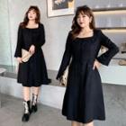 Square-neck Bell-sleeve A-line Dress
