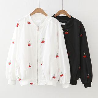 Cherry Embroidered Zip Jacket