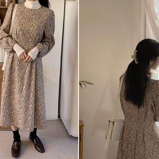 Pintuck-waist Floral Print Dress
