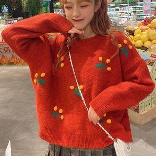 Cherry Detail Sweater Red - One Size