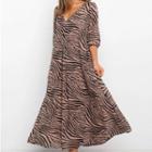 Elbow-sleeve Zebra Midi A-line Dress
