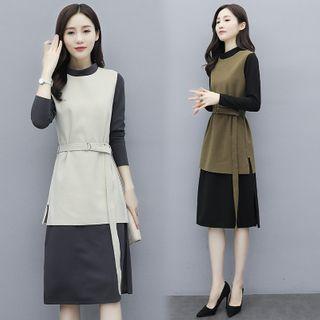 Set: Long Vest + Long-sleeve Shift Dress