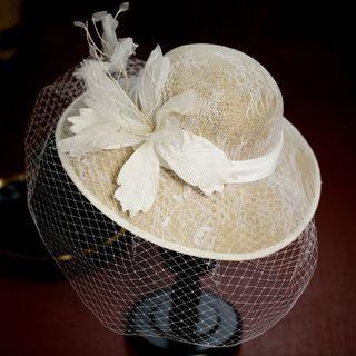 Wedding Flower Accent Veiled Hat / Clip-on Earring / Set